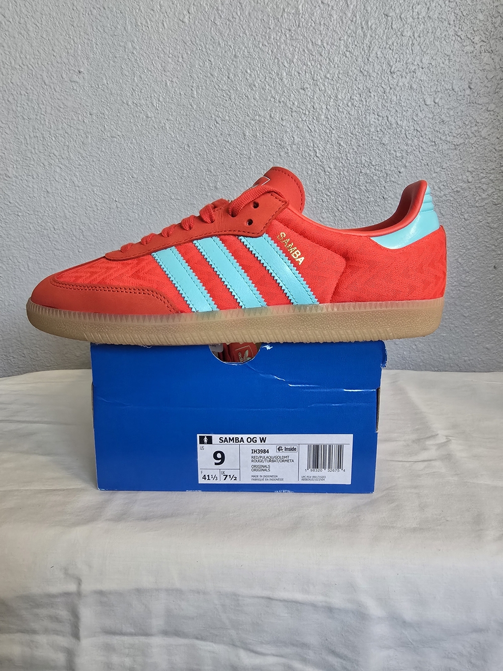 adidas Samba OG Sneakers in Red with Aqua Stripes